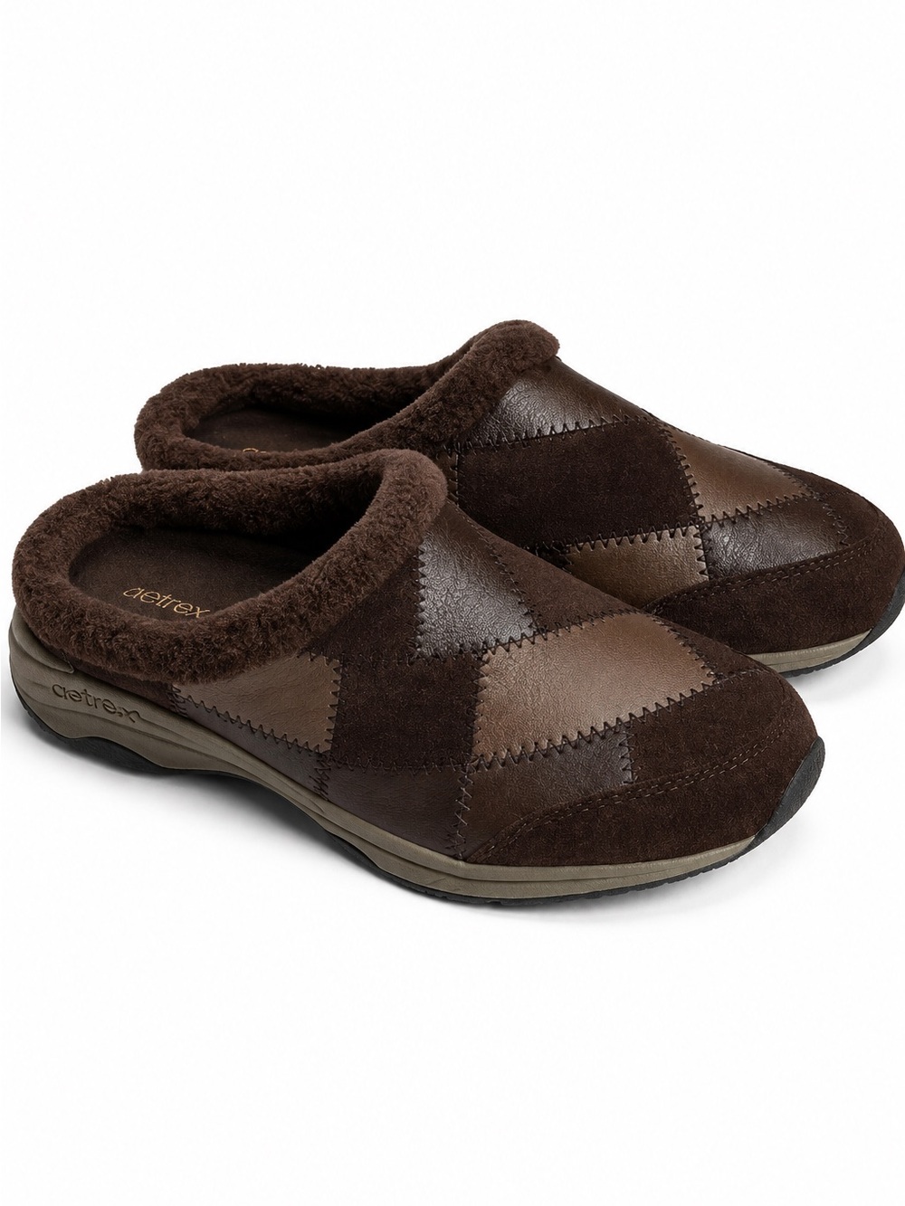 Easy Spirit Brown Patchwork Leather Faux Fur Clogs Women’s 7.5